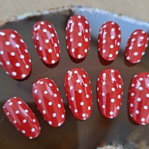 Red and White Polka Dot Press On Nails, Hand Painted Apres Minnie Disney Vibe